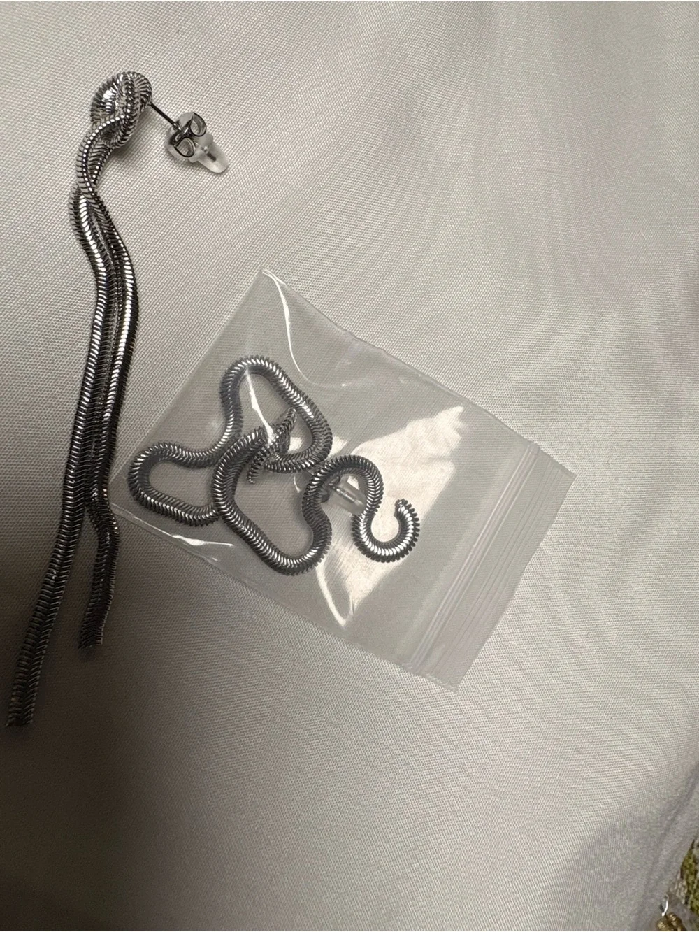 Silver Snake Chain Earrings and Extra Snake Chain Links - Women Accessories